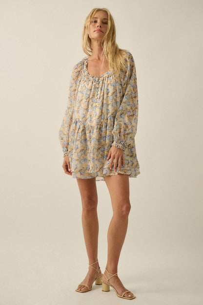 Sun-Kissed Petals Floral Chiffon Babydoll Romper