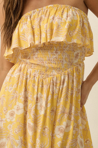 Truly Cherished Floral Strapless Flounce Romper