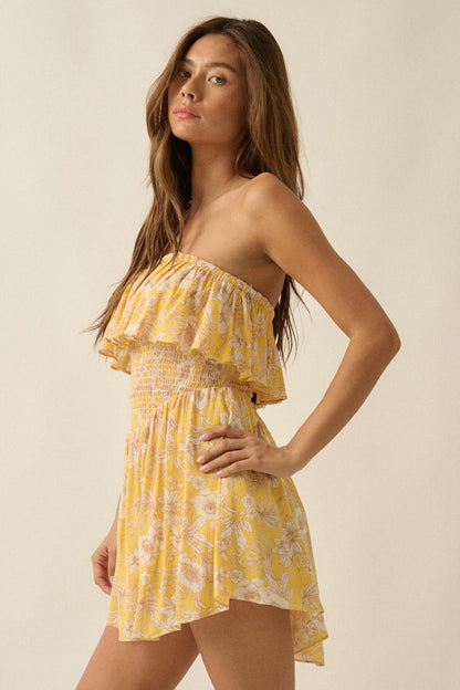 Truly Cherished Floral Strapless Flounce Romper