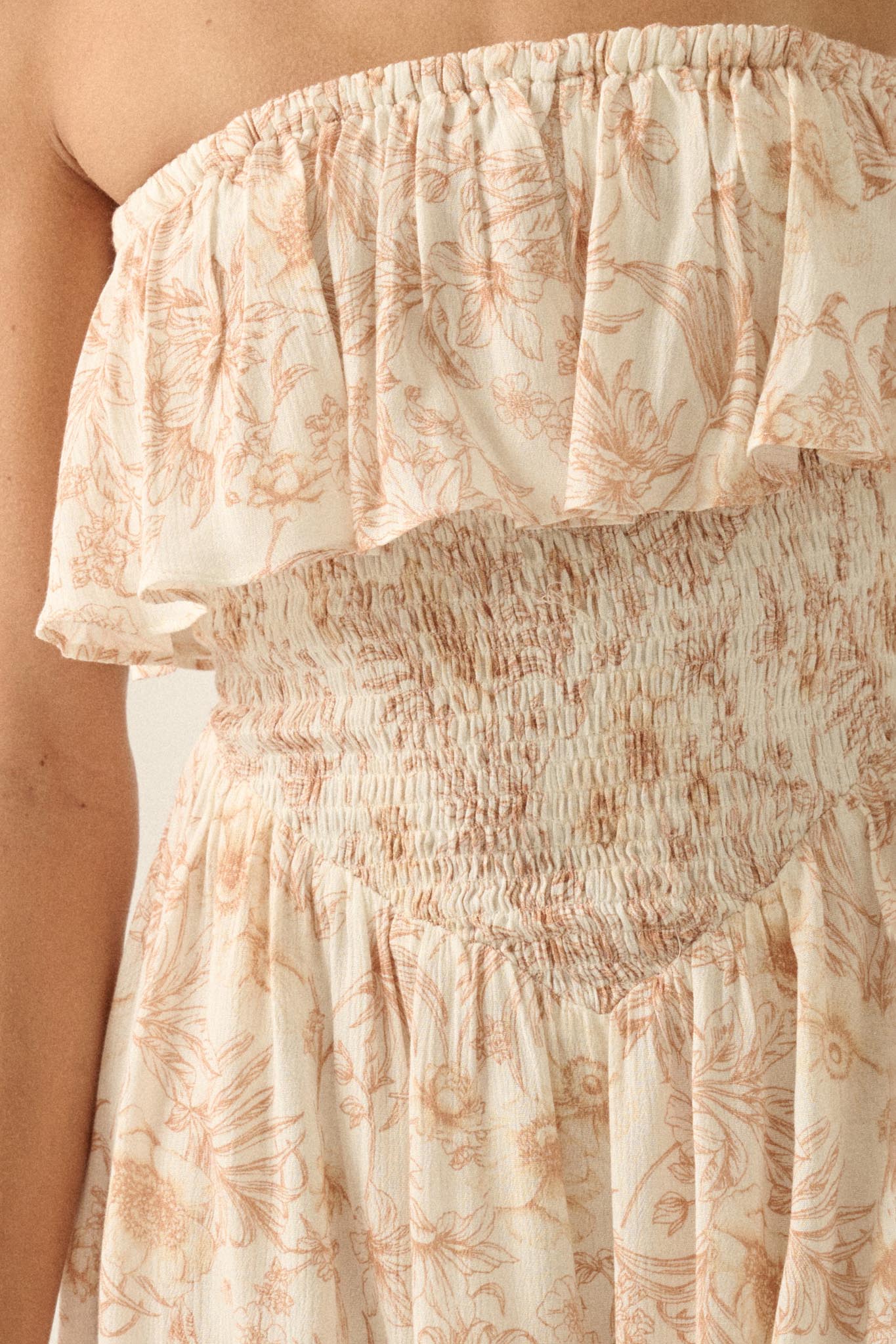 Truly Cherished Floral Strapless Flounce Romper