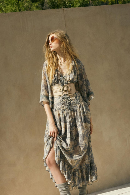 Well Beloved Floral Chiffon Drop-Waist Maxi Skirt