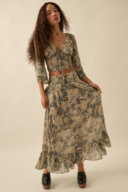 Well Beloved Floral Chiffon Drop-Waist Maxi Skirt