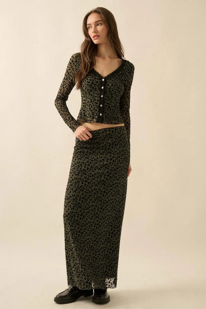 Wild Child Leopard Mesh Button-Front V-Neck Top