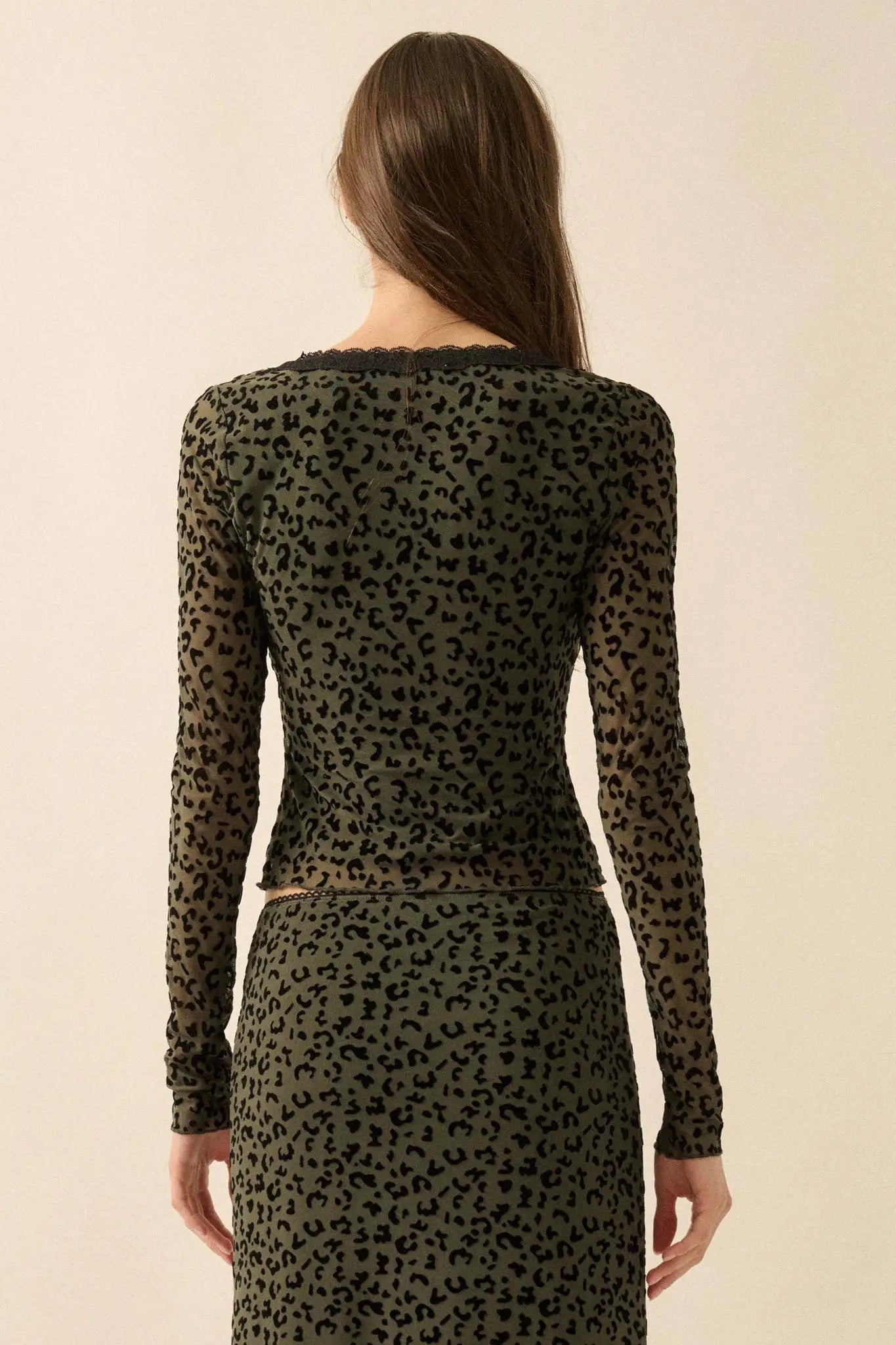 Wild Child Leopard Mesh Button-Front V-Neck Top
