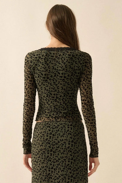 Wild Child Leopard Mesh Button-Front V-Neck Top