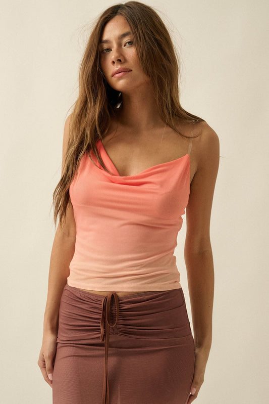 Sunset Glow Ombre Mesh Cowl-Neck Cami Top