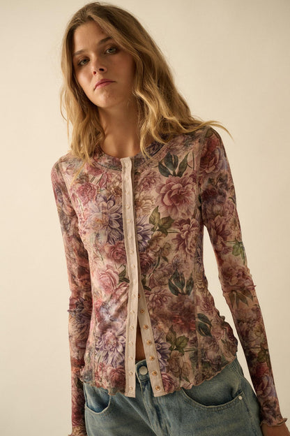 Valley Breeze Floral Mesh Snap-Front Top