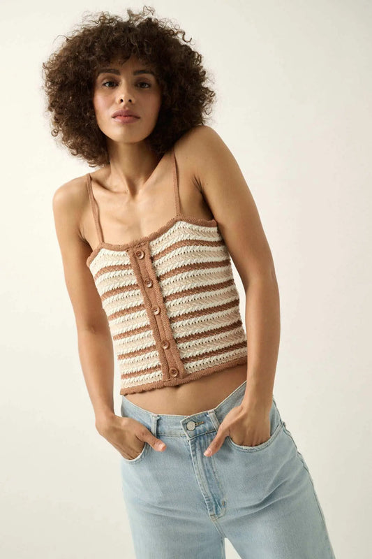 Summer Heat Striped Pointelle Knit Cami Top