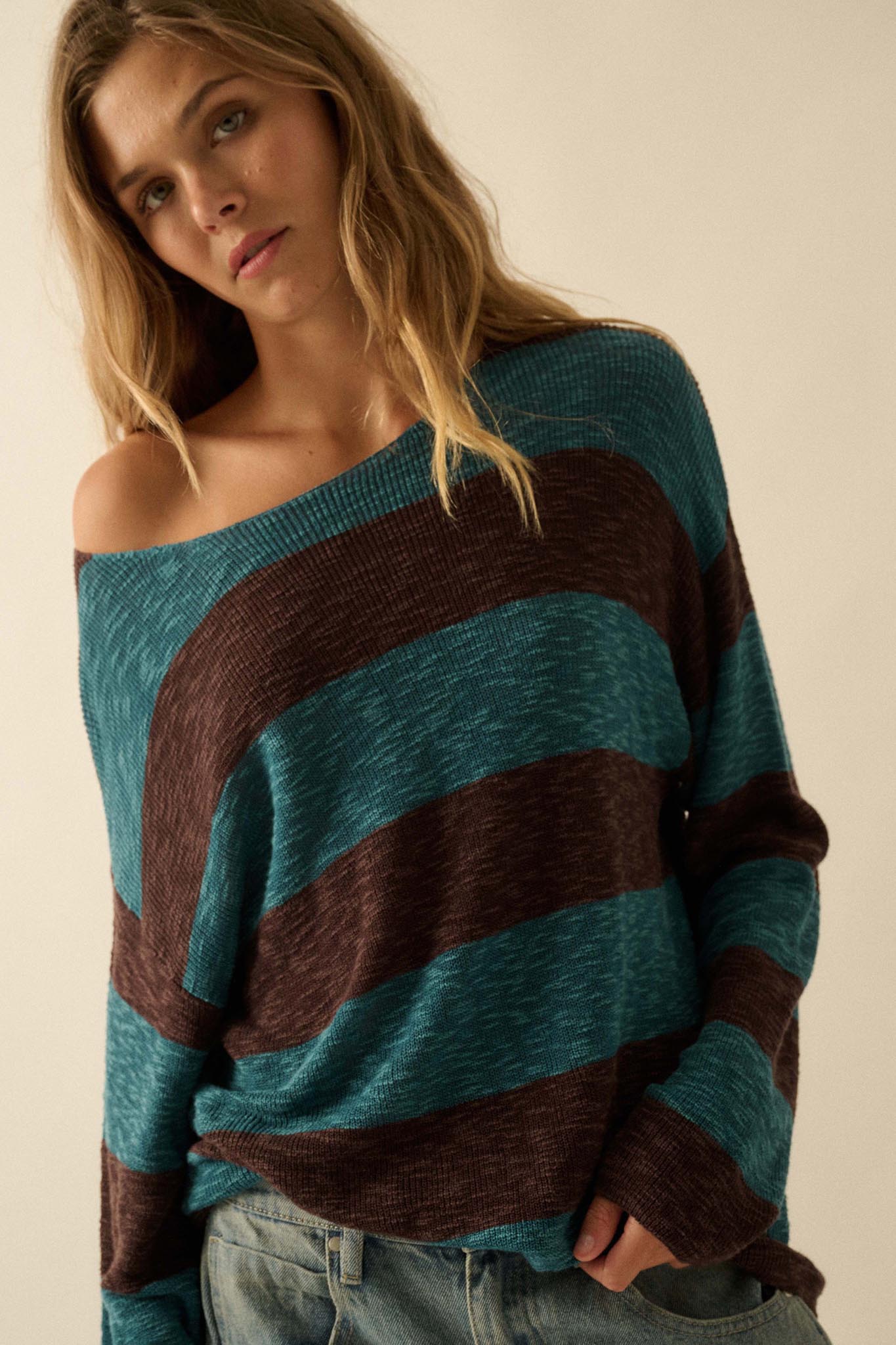 Stripe Zone Striped Slub-Knit Sweater