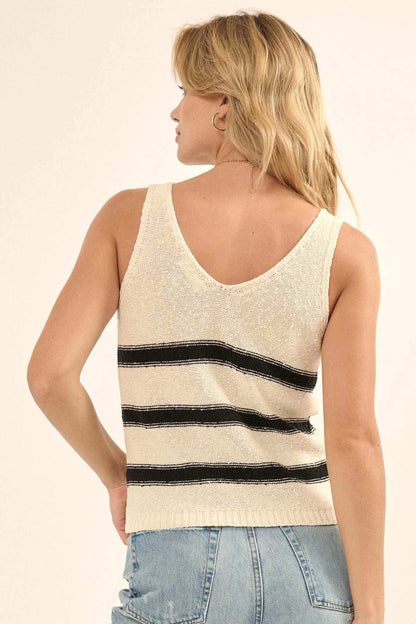 Time Flies Striped Textured Knit Sweater Tank Top