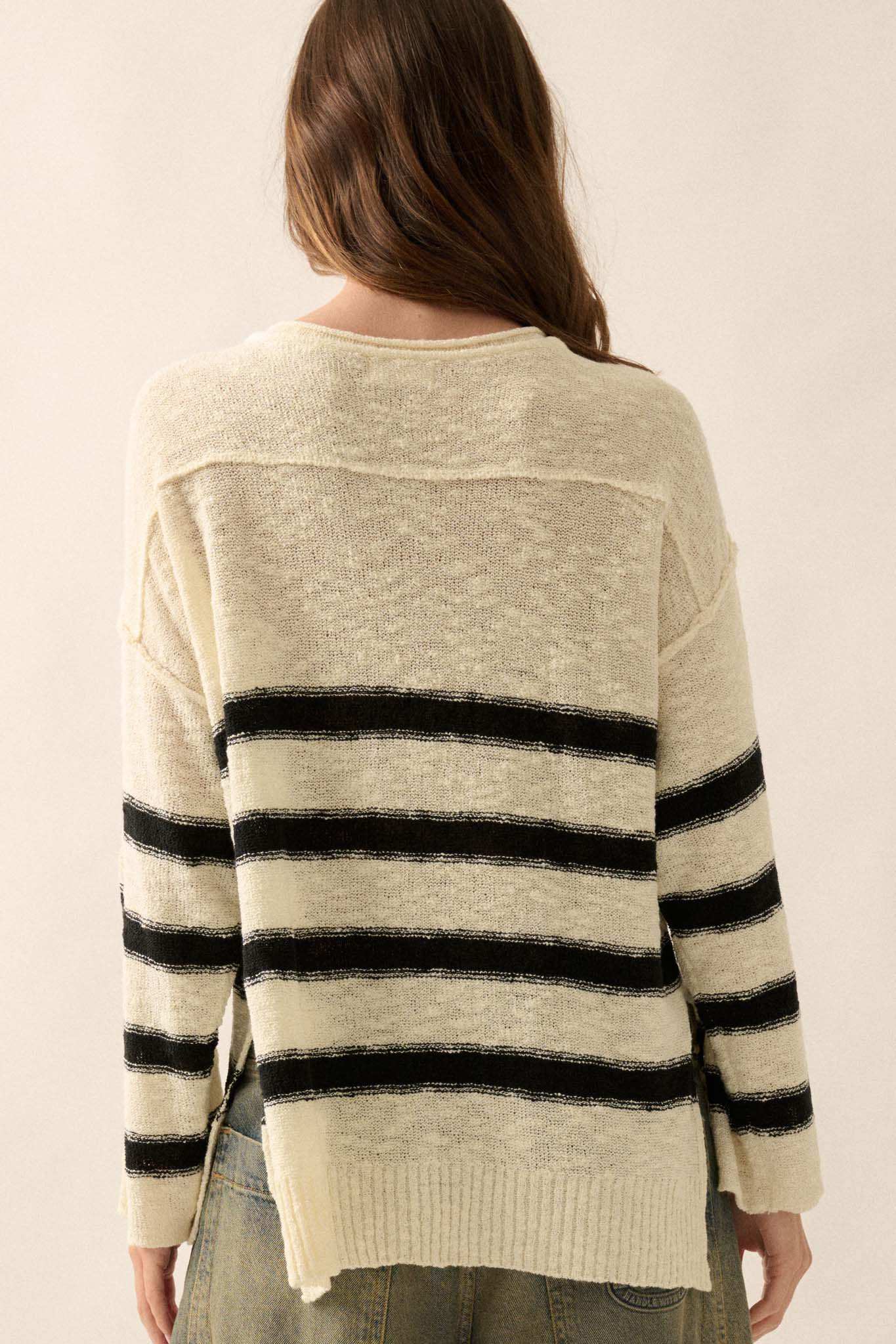 Winning Streak Loose-Fit Striped Henley Sweater