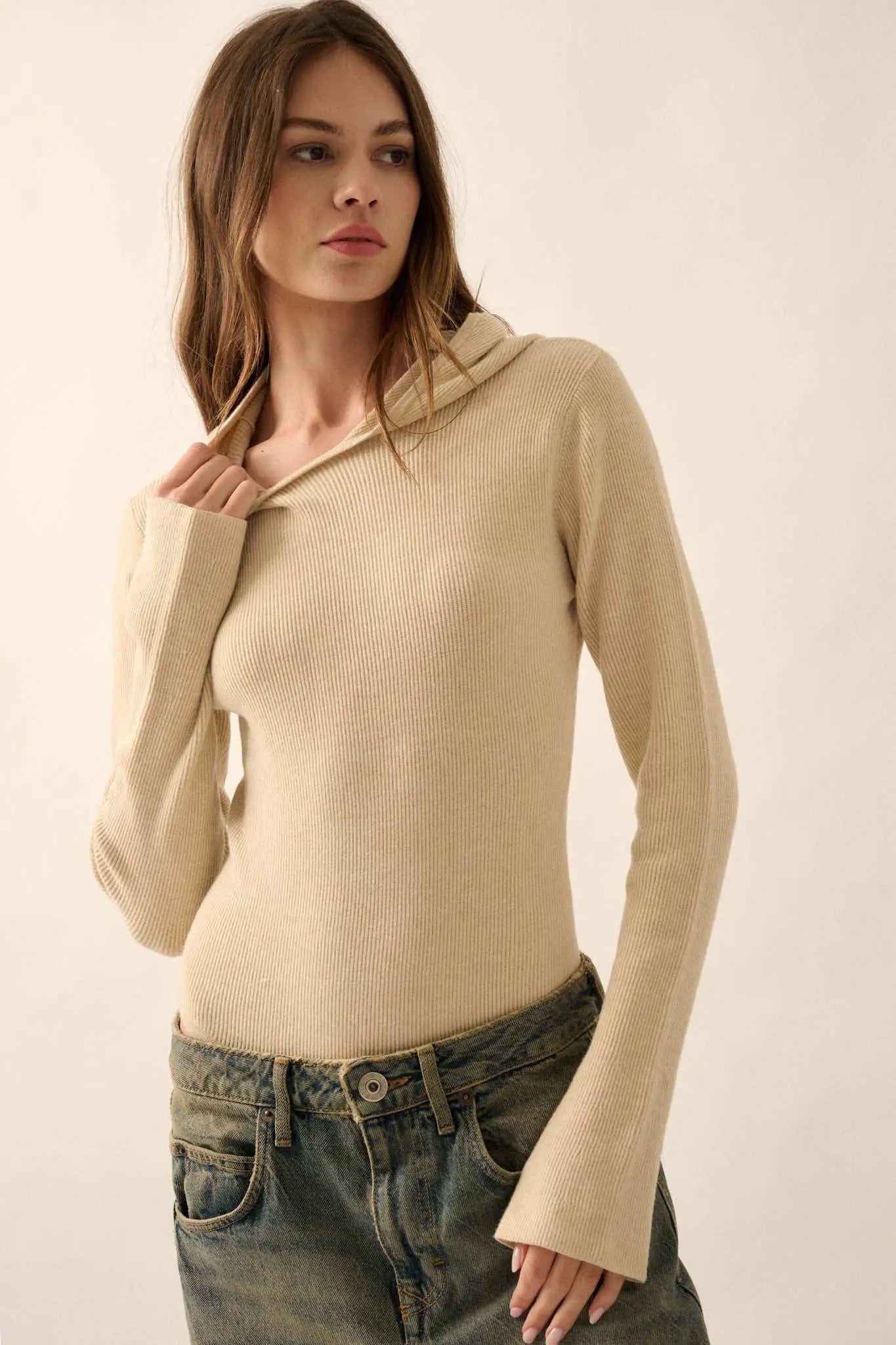 Time Will Tell Ribbed Knit Hoodie Bodysuit