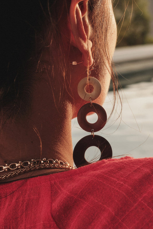 Topanga Three-Tone Wood Hoop Dangle Earrings