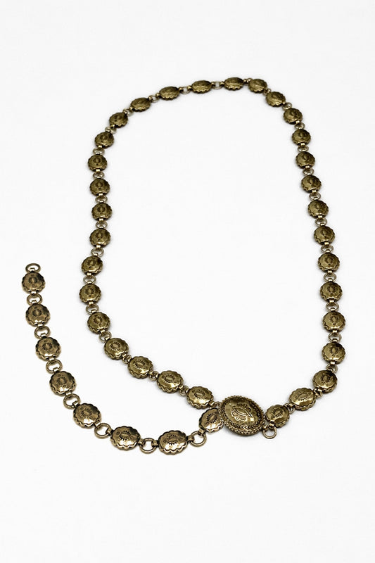 Yosemite Embossed Gold Concho Chain Belt