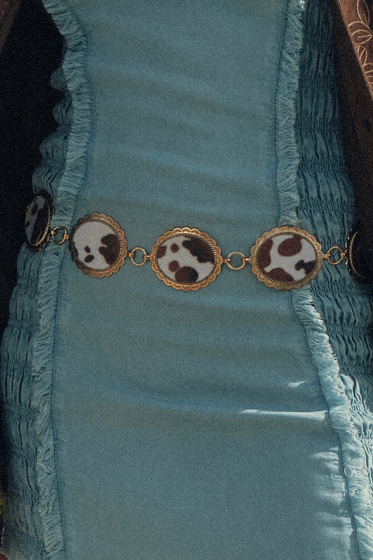 Vasquez Western Cowhide Concho Chain Belt
