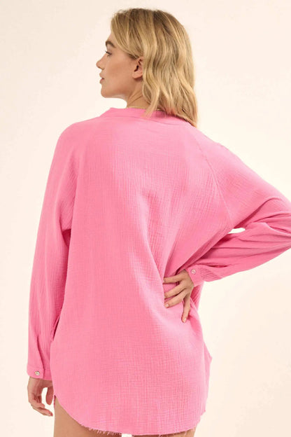 Sunday Vibes Crinkle Cotton Mini Shirt Dress