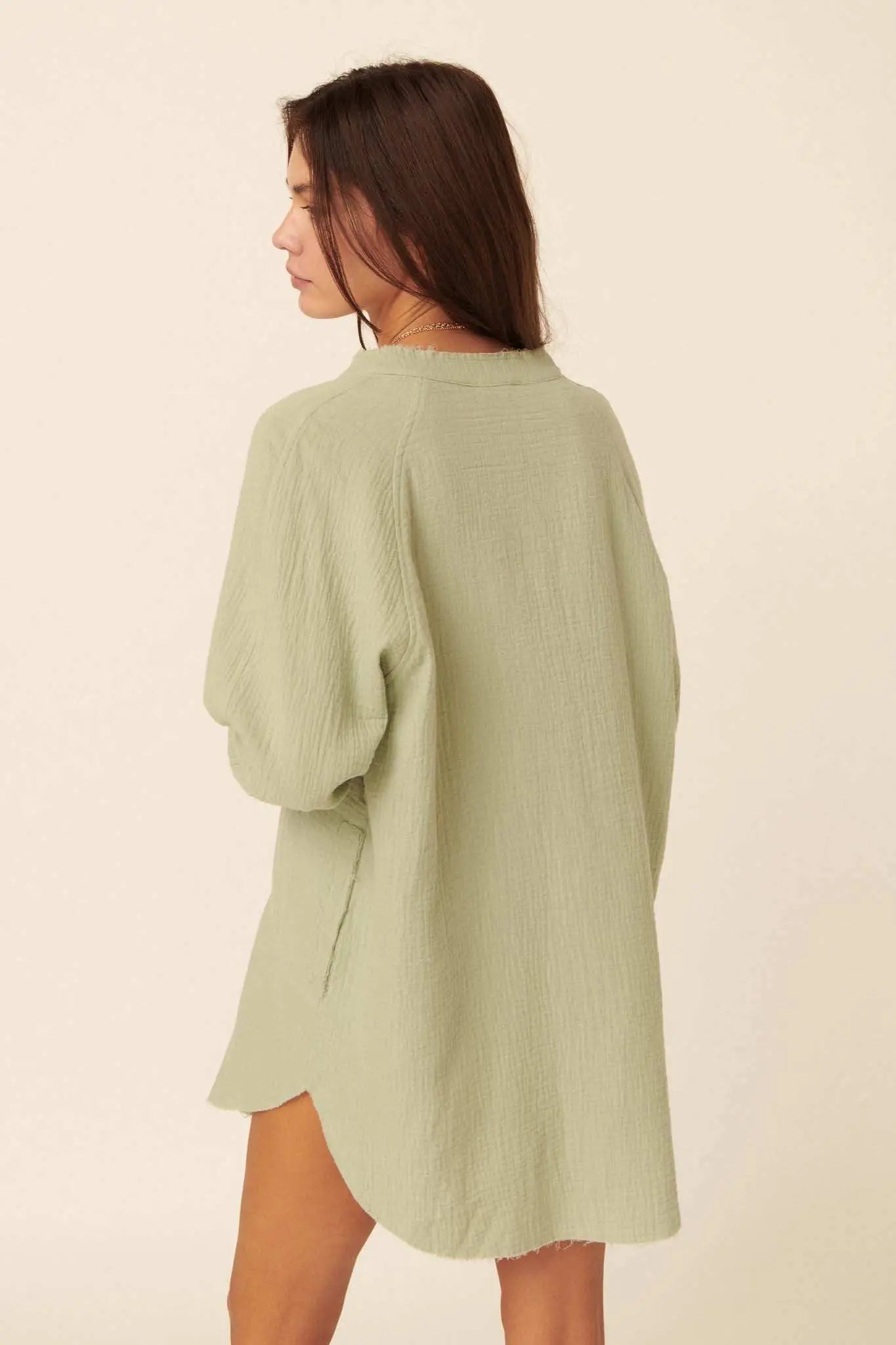 Sunday Vibes Crinkle Cotton Mini Shirt Dress