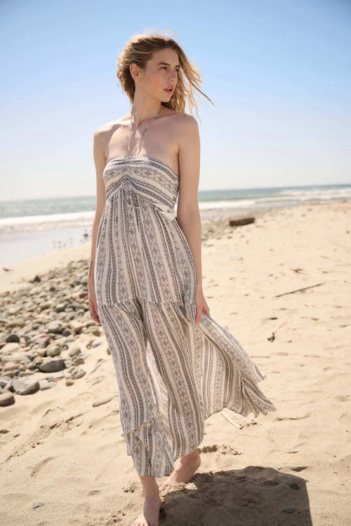 Traveling Soul Geo-Print Striped Halter Maxi Dress