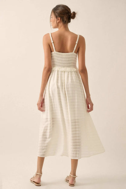 Sweet Prelude Striped Ribbon-Trim Midi Dress
