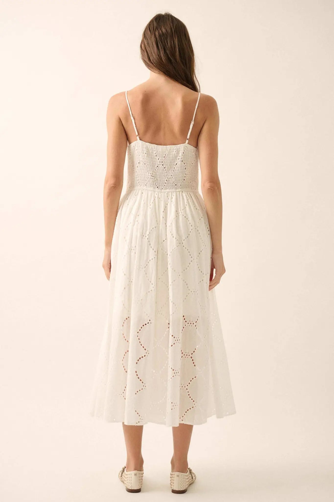 Sunday Girl Eyelet Lace Bow-Detail Midi Dress
