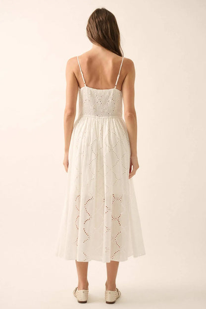 Sunday Girl Eyelet Lace Bow-Detail Midi Dress