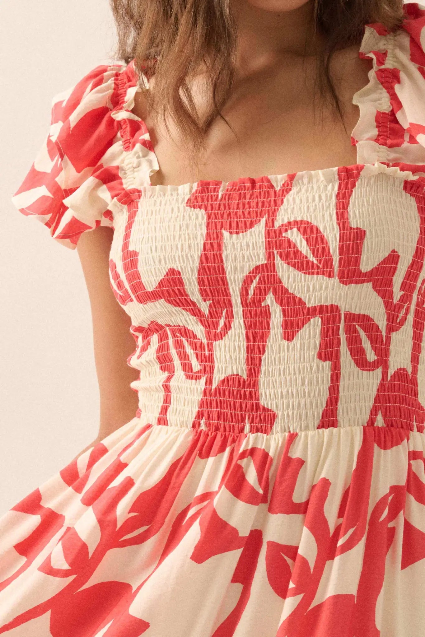 Striking Stems Abstract Floral Ruffle Midi Dress