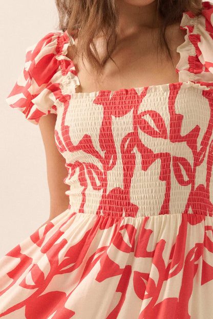 Striking Stems Abstract Floral Ruffle Midi Dress