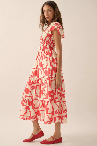 Striking Stems Abstract Floral Ruffle Midi Dress