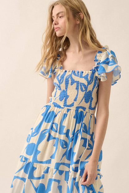 Striking Stems Abstract Floral Ruffle Midi Dress