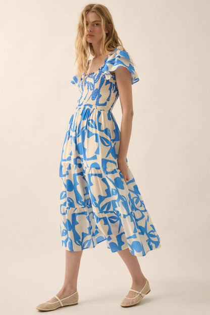 Striking Stems Abstract Floral Ruffle Midi Dress