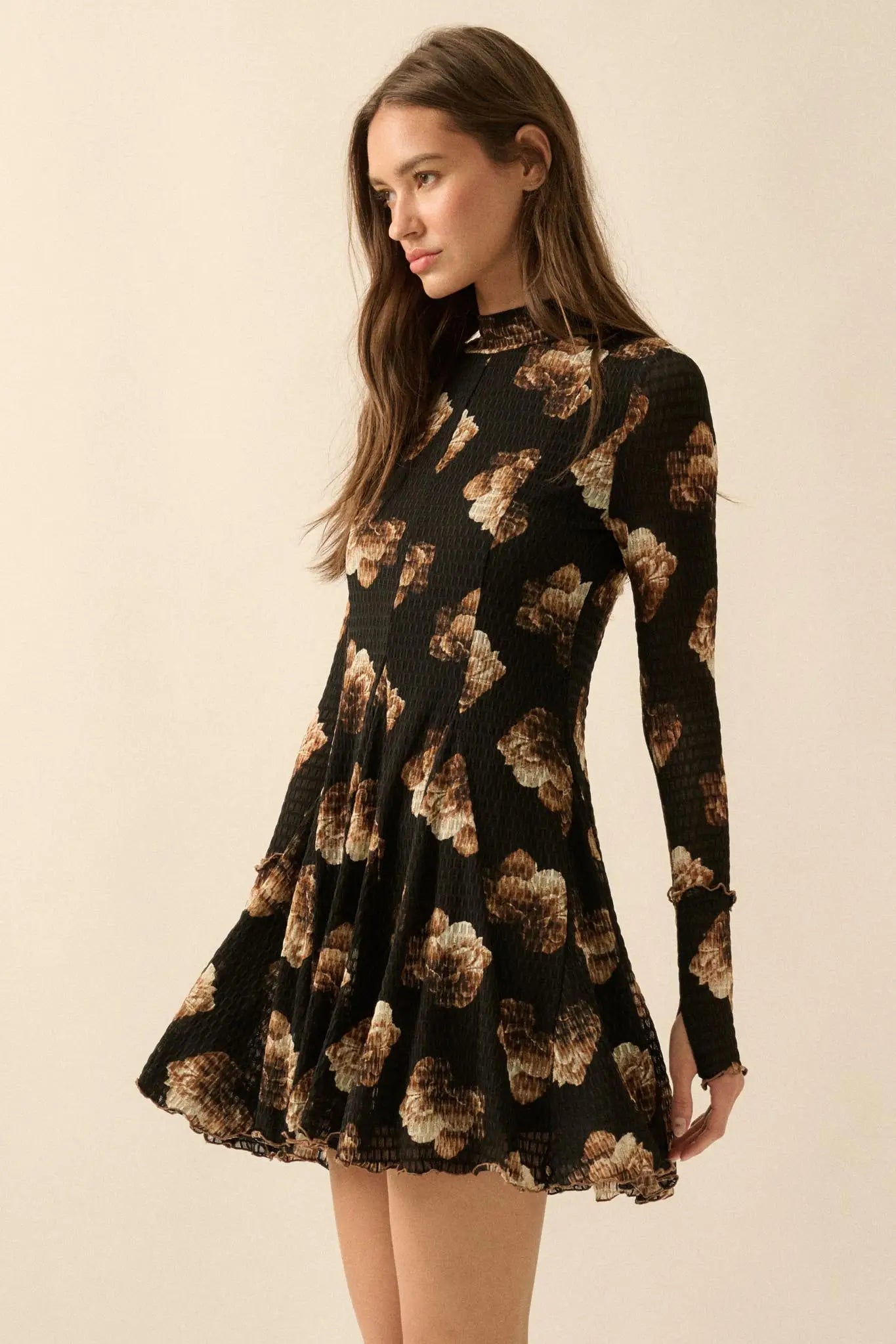 Sweet Bouquet Floral Honeycomb Mesh Mini Dress