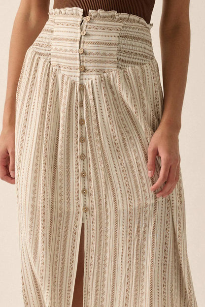 Vacation Voyage Geo-Print Button-Front Maxi Skirt