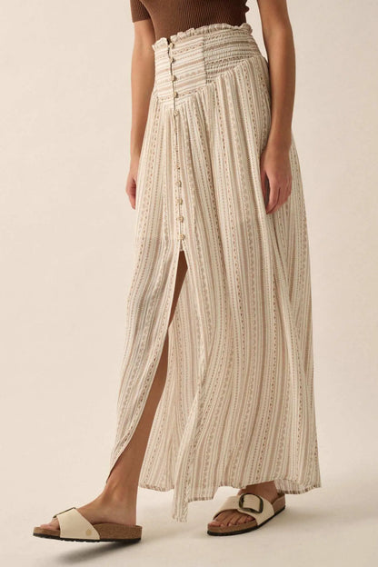Vacation Voyage Geo-Print Button-Front Maxi Skirt