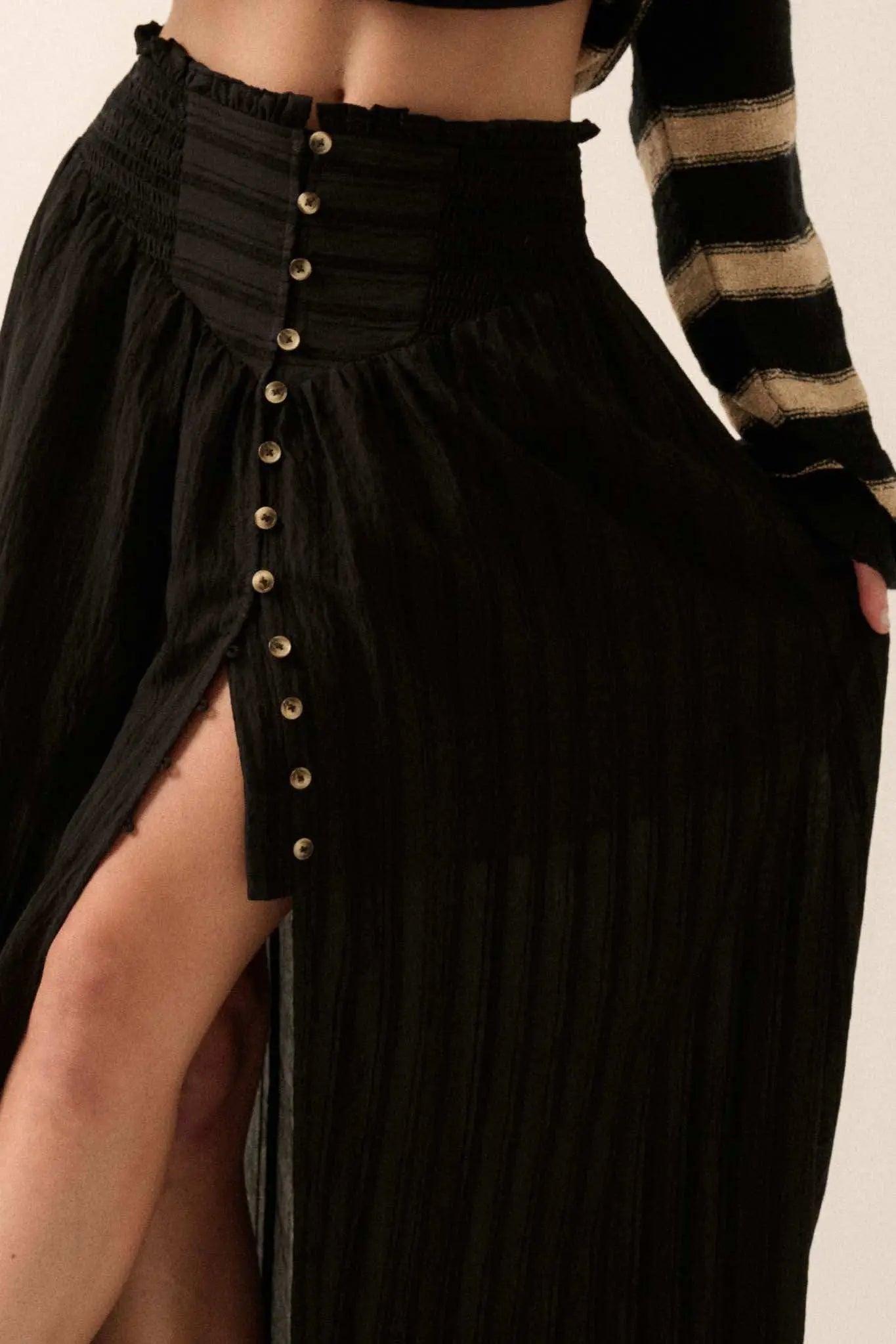 Starting Now Tonal-Stripe Button-Front Maxi Skirt