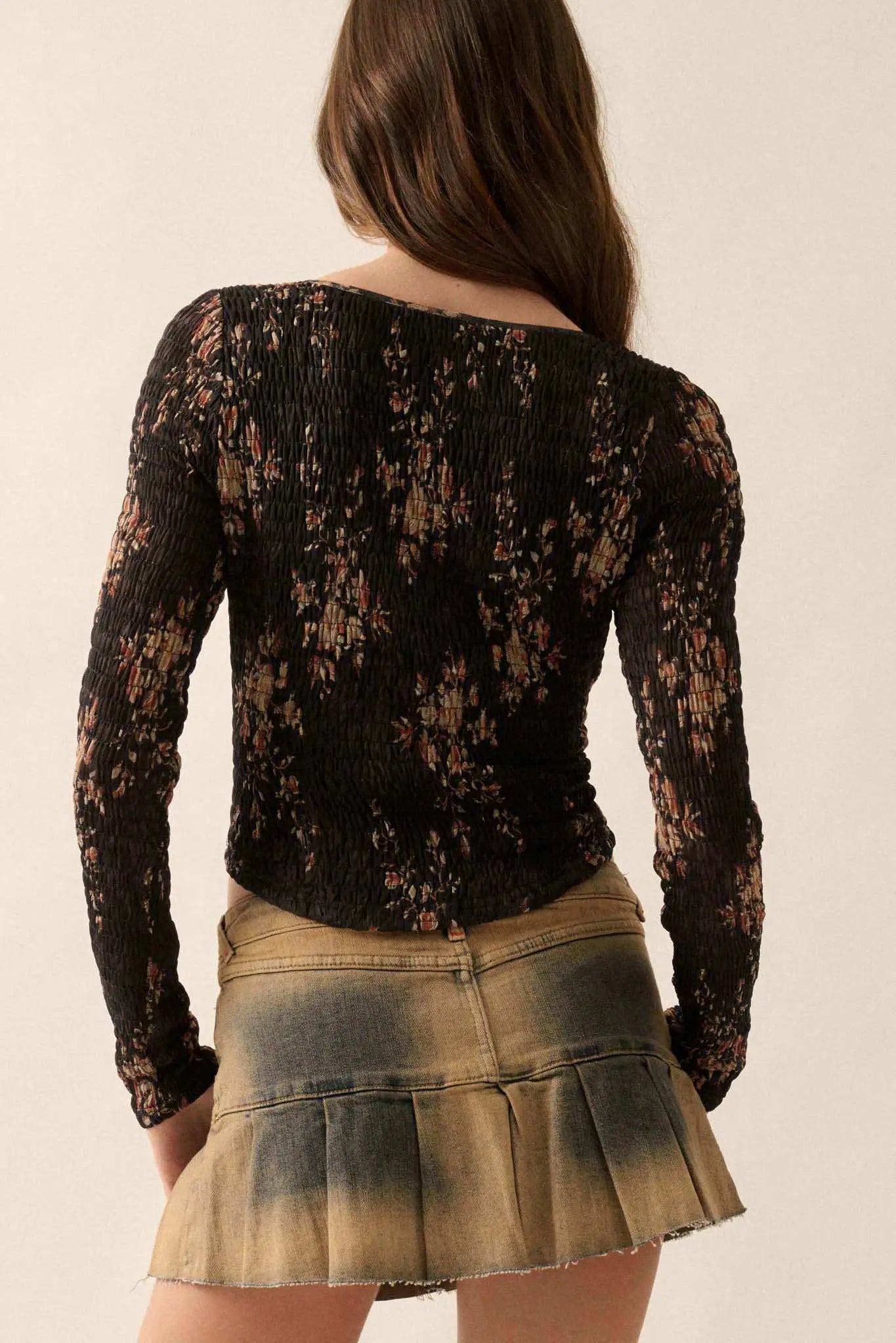 Wildflower Heart Smocked Floral-Print Corset Top