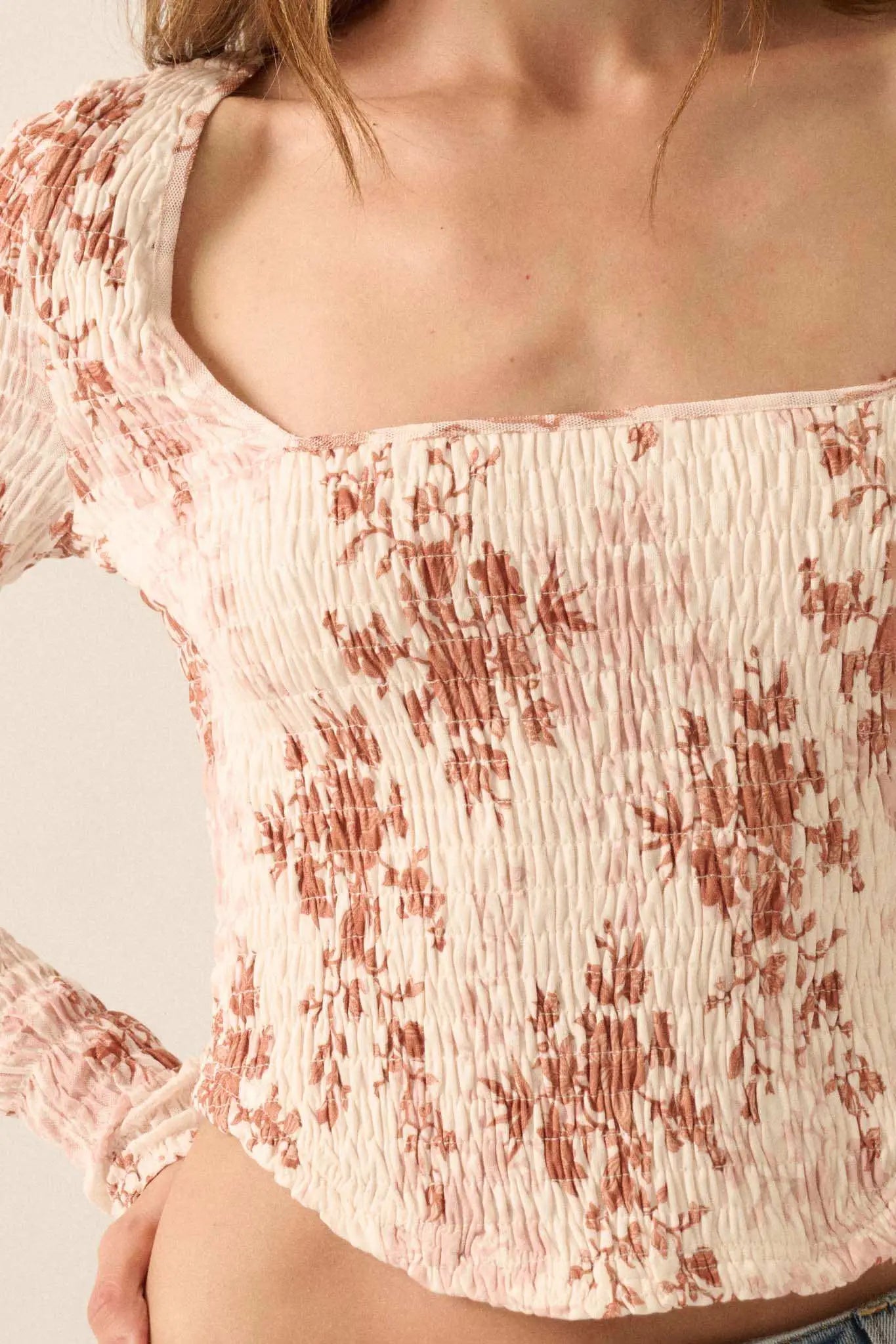 Wildflower Heart Smocked Floral-Print Corset Top