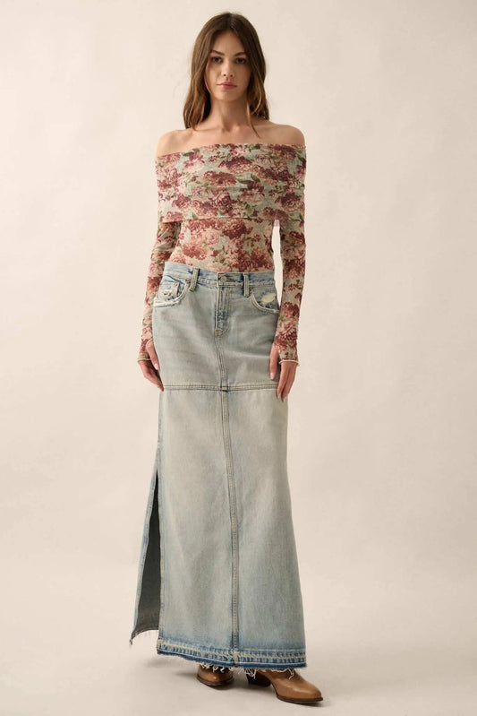 Tender Petals Floral Mesh Foldover Bodysuit