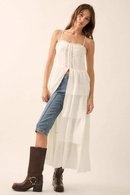 True Romance Pleated Tiered Ruffle Maxi Top