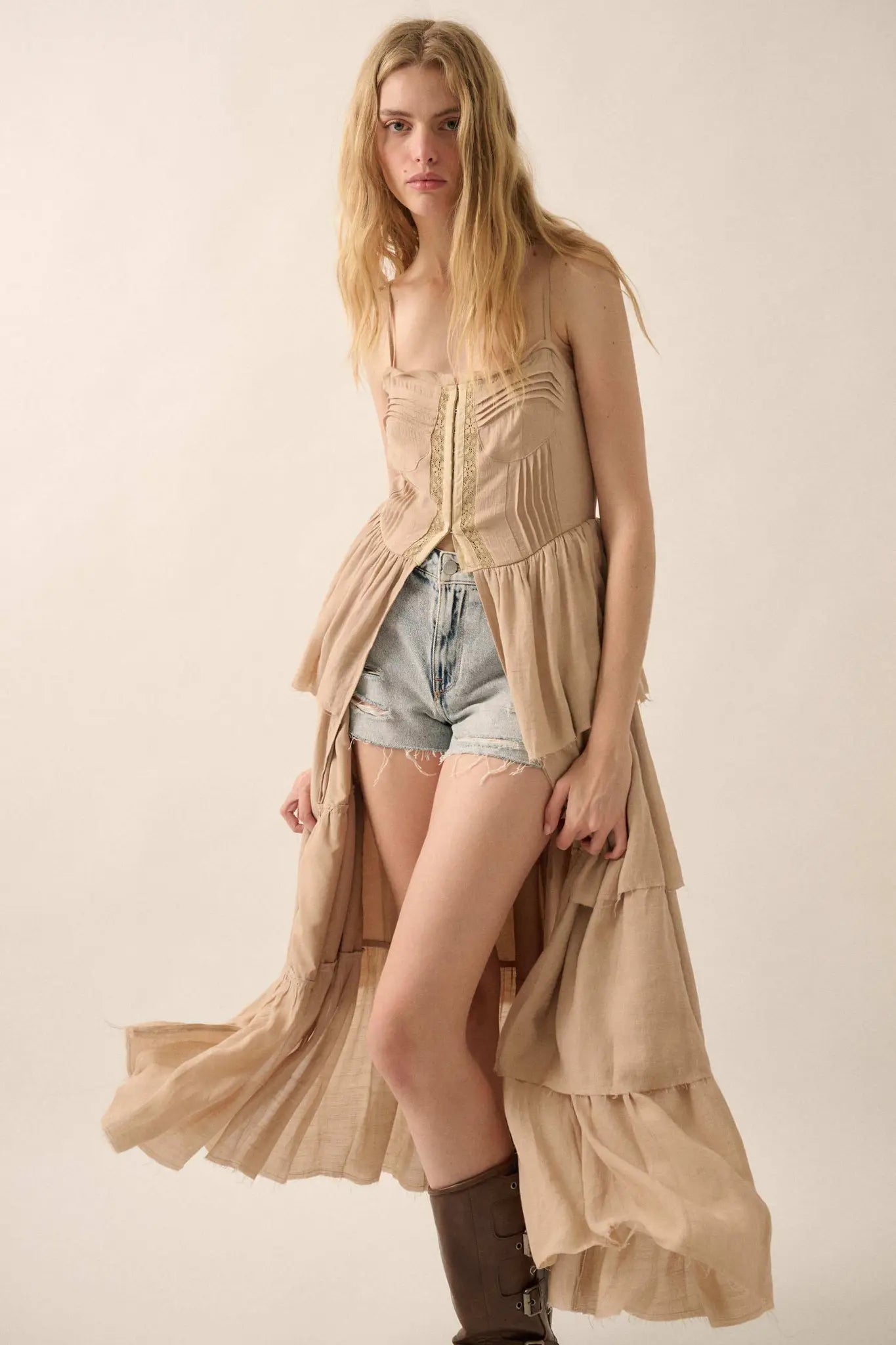 True Romance Pleated Tiered Ruffle Maxi Top