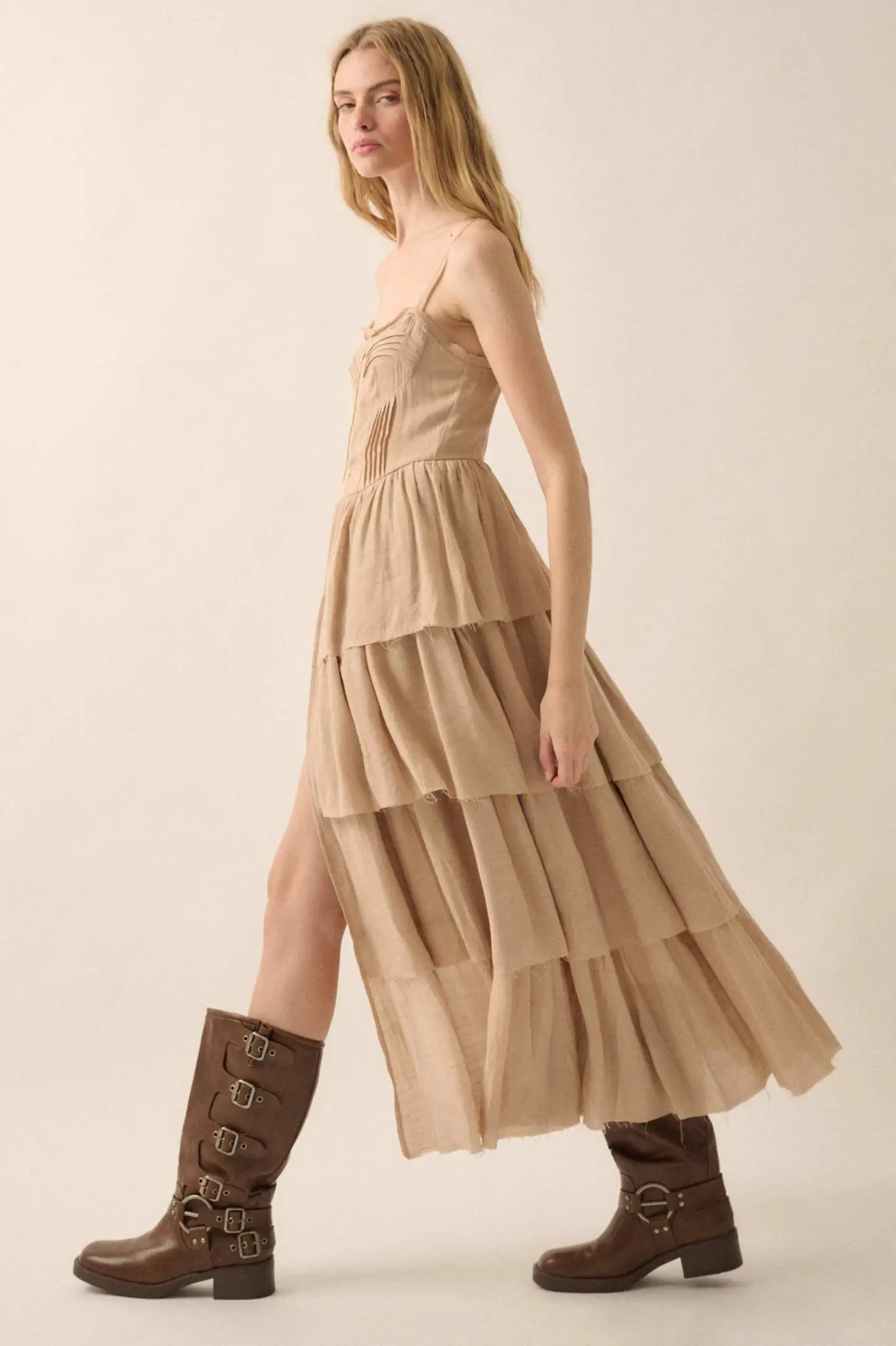 True Romance Pleated Tiered Ruffle Maxi Top