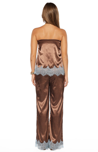 Shirley Brown Satin Lace Trim Strapless Top
