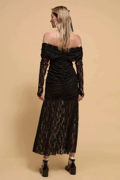 Starlit Romance Studded Lace Off-Shoulder Dress