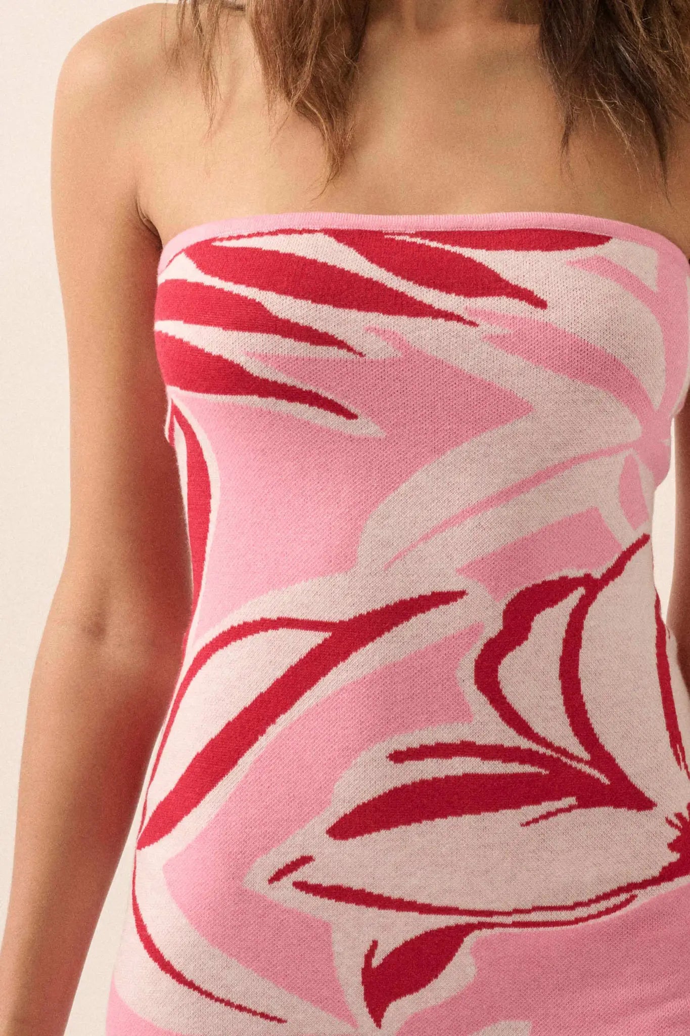 Tropical Chill Floral Strapless Maxi Sweater Dress