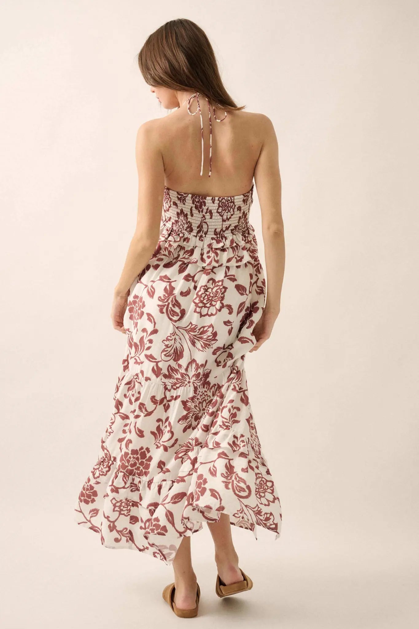 Way to Grow Floral Ruffled Halter Maxi Dress