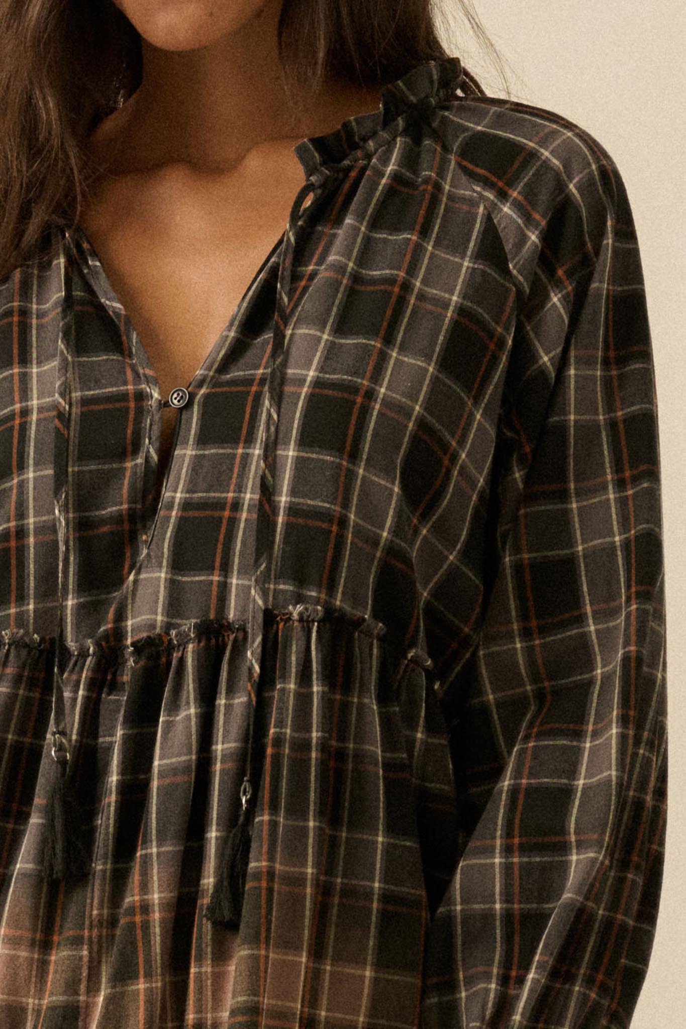 Truly Tartan Tiered Plaid Midi Prairie Dress