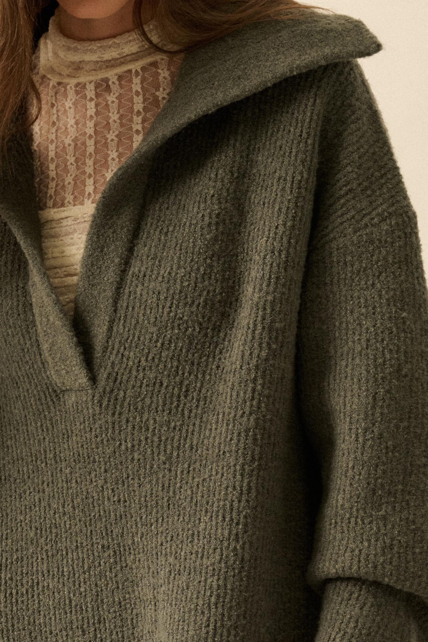 Warm Welcome Collared Split-Neck Mini Sweater Dress
