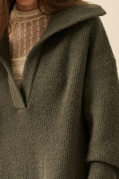 Warm Welcome Collared Split-Neck Mini Sweater Dress