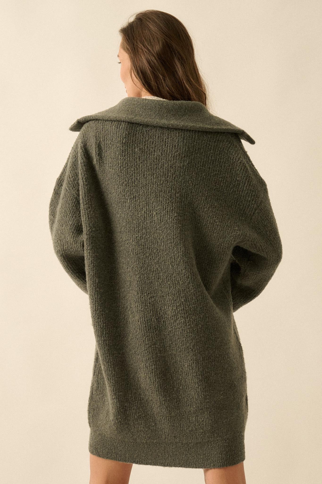 Warm Welcome Collared Split-Neck Mini Sweater Dress
