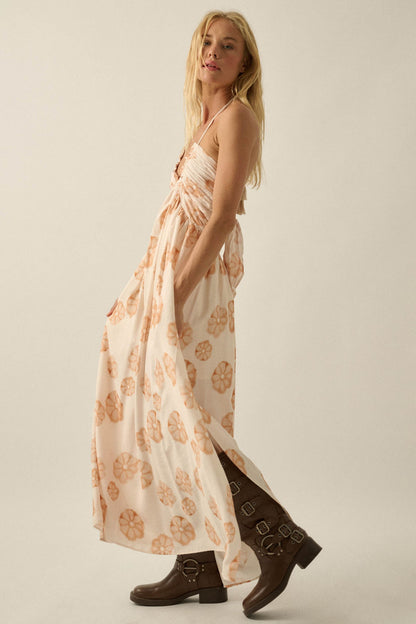Summer Delight Floral Tie-Back Halter Maxi Dress