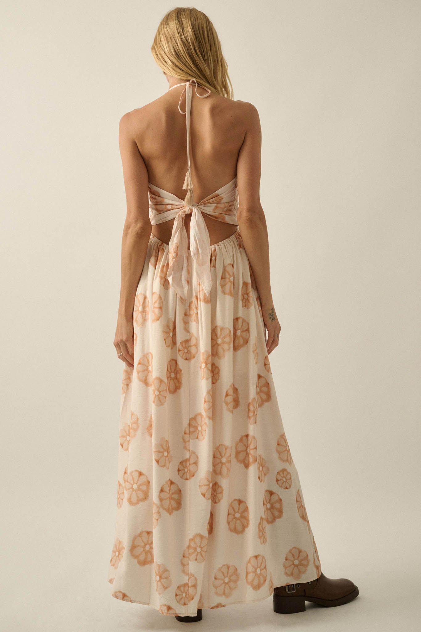Summer Delight Floral Tie-Back Halter Maxi Dress